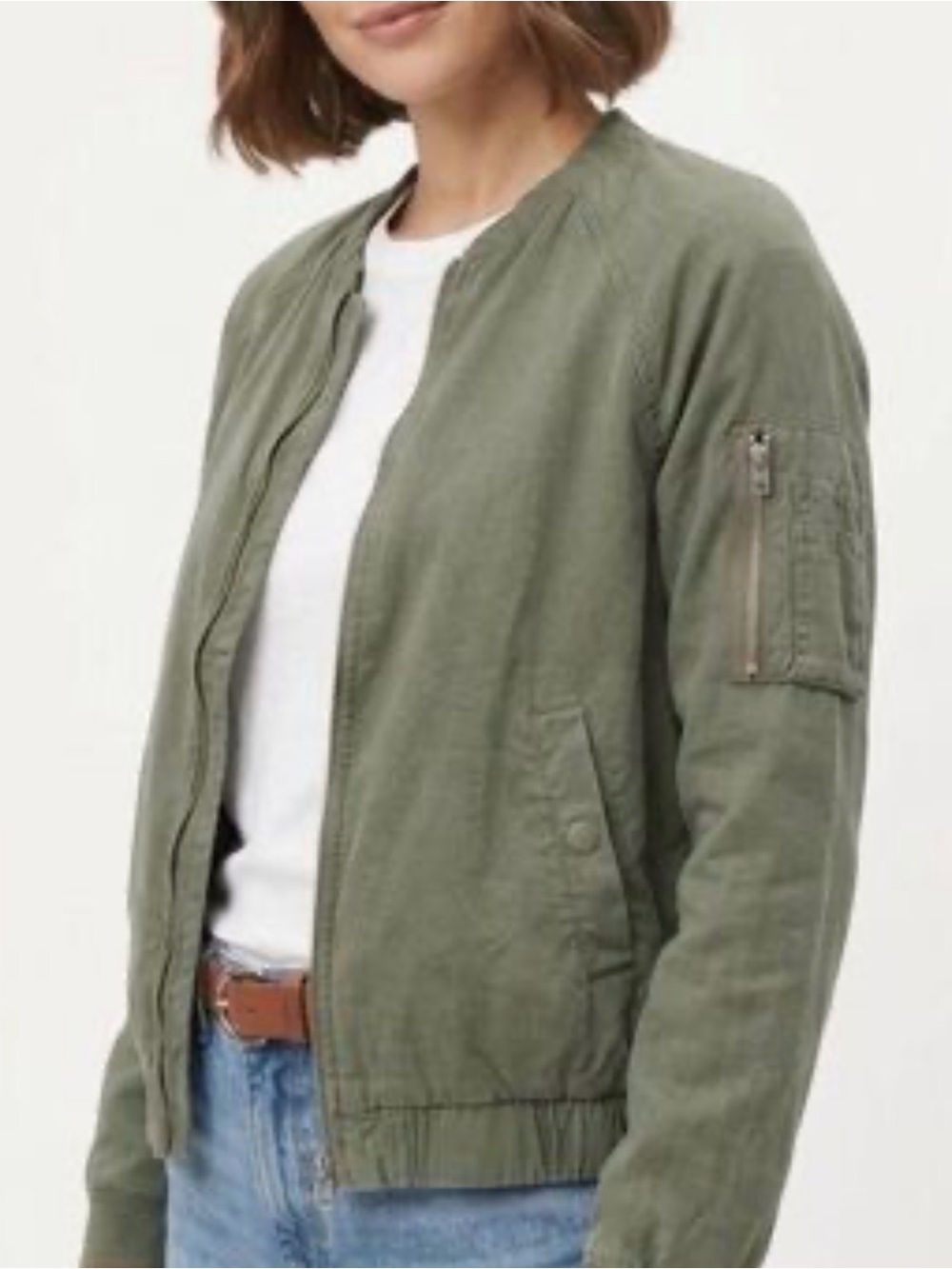 Sanctuary Olive Green Linen Blend Bomber Jacket - Size Medium
